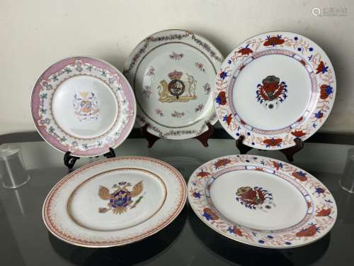 Five Porcelain Plates w Insignia