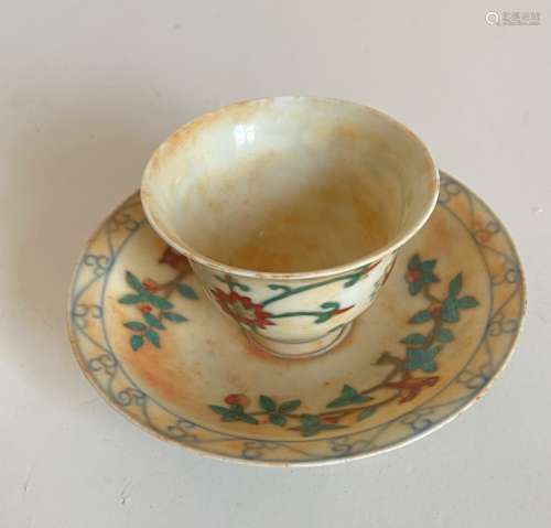 Chinese Doucai Cup and Saucer