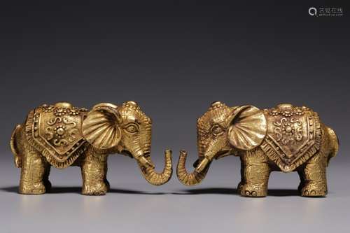 Pair of Chinese Gilt Bronze Elephant