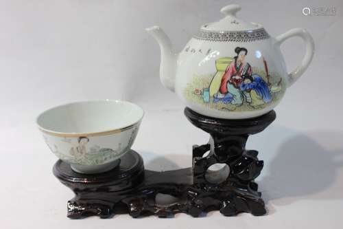 Chinese Porcelain Teapot and Cup