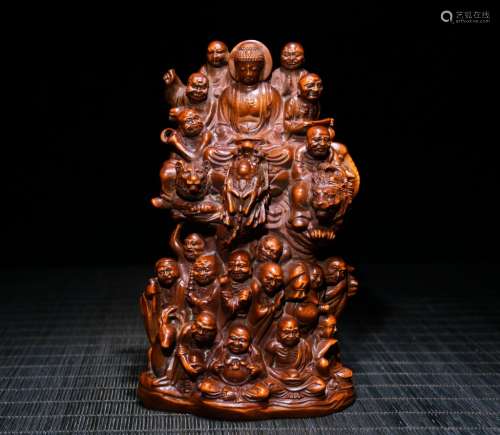 Chinese Huangyang Wood Carved 18 Luohan