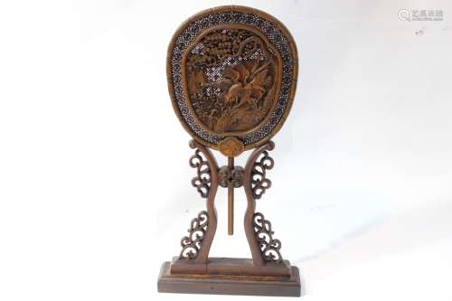 Chinese Wood Fan Table Screen