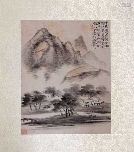 Chinese Ink Landscape w Calligraphy