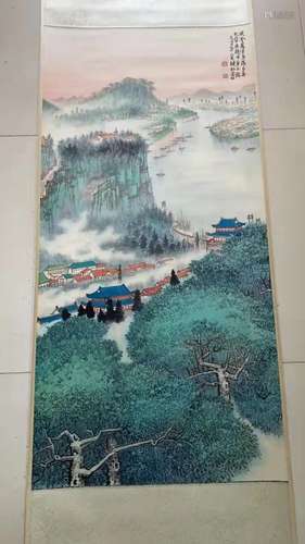 Chinese Ink Color Landscape Scroll Painting