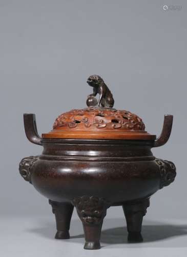 Chinese Zitan Wood Carved Tripod Censer