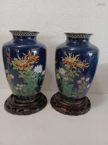 Pair Japanese Antique silver Cloisonne vase,mark