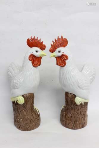 Charming Pair of Chinese Export Porcelain Rooster