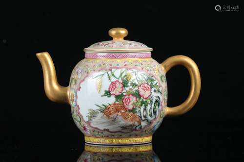 Famille Rose Porcelain Gold Painted Teapot, China