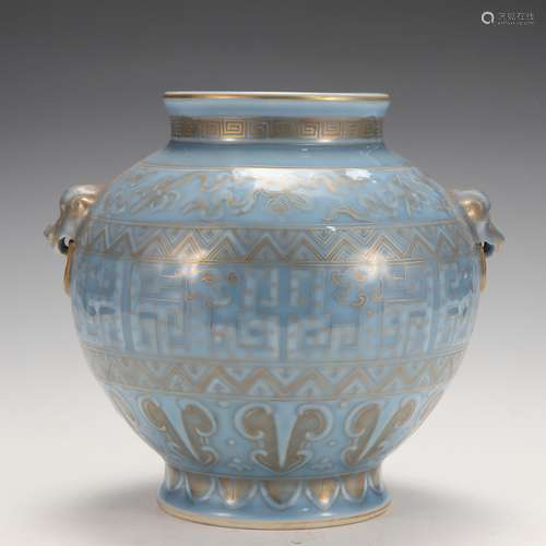 Blue Glaze Porcelain Gold Painted Jar, China