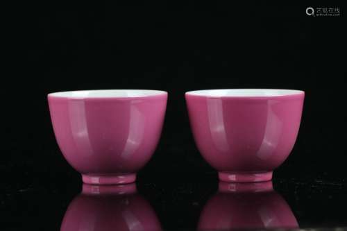 Pair Of Red Glaze Porcelain Tea Cups, China