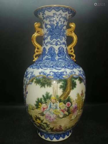 Blue And White Famille Rose Porcelain Gold Painted 