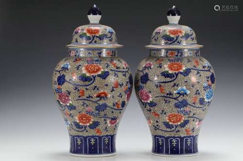 Pair Of Blue And White Famille Rose Porcelain 