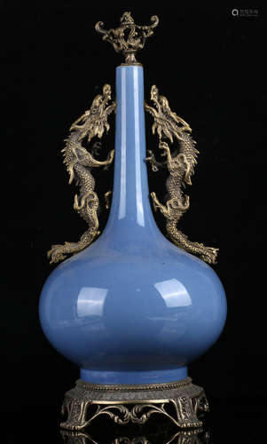 Blue Glaze Porcelain Gold Gilded Bottle, China