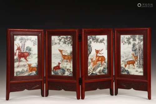Period Of Republic Of China Famille Rose Porcelain Screen, C...