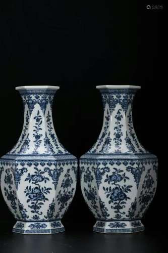 Blue And White Hexagonal Porcelain Bottle, China