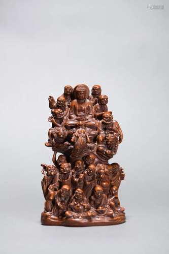 Qing Dynasty: A Carved Boxwood Eighteen Arhats Ornament