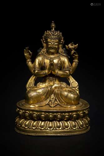 Ming Dynasty: A Gilt Bronze Guanyin Statue