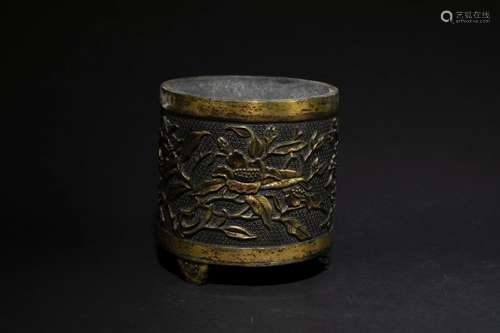 Ming Dynasty: A Gilt Bronze floral Design incense burner