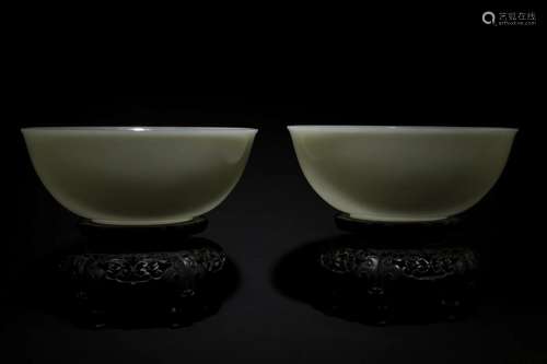 Qing Qianlong: A Pair of White Wade Bowls