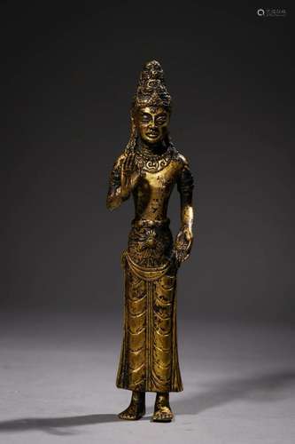 Dali Kingdom: A Gilt Bronze Standing Acuoye Buddha Statue