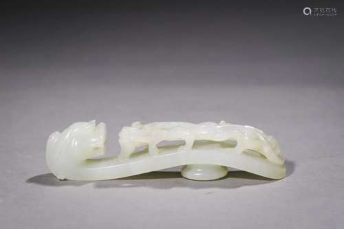 Qing Qianlong: A Carved White Jade Belt Hook