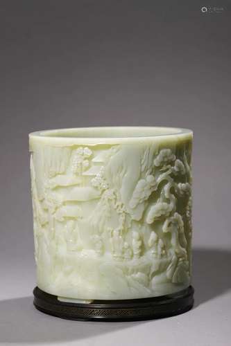 Qianlong Period of the Qing Dynasty: A Large Carved Jade Bru...