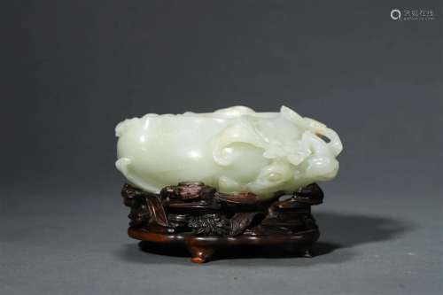 Qianlong Period of the Qing Dynasty: A Carved White Jade Ink...