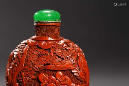 Qianlong Period of Qing Dynasty: A Cinnabar Lacquer Snuff Bo...