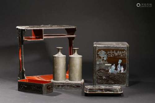 Qing Dynasty: A SET OF WOOD SHELL-INLAID WINE WARMERS