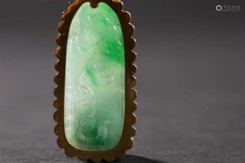 Republic Period: A Jadeite Jade with Encased Gold Rim Pendan...
