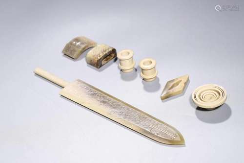 Han Dynasty: A Seven piece Jade Sword Set