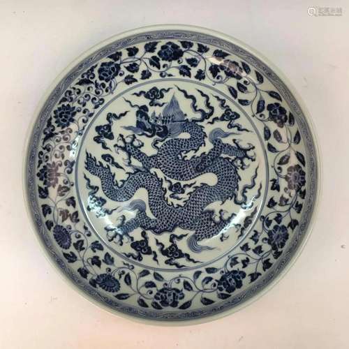 Chinese Blue-White Dragon Charger