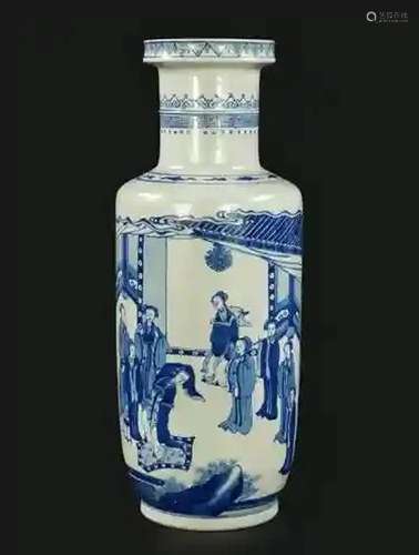 A Chinese Blue and White Porcelain Rouleau Vase.