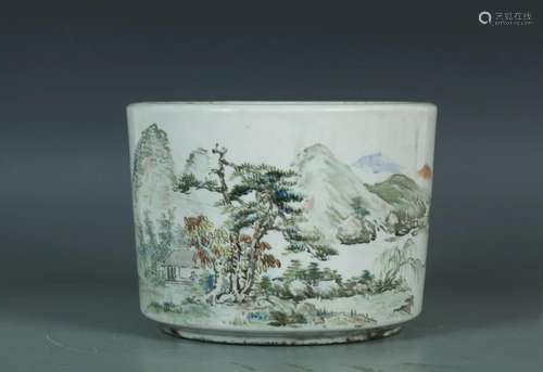 Qing Dynasty: A Famille Verte Porcelain Brushpot