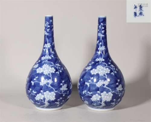 Pair Blue and White Vases Kangxi Style