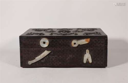 Hard-stones Inlaid Huanghuali Box Qing Style
