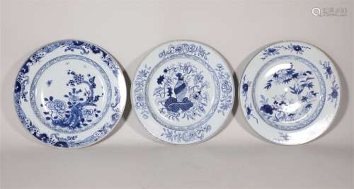three Blue and White Plates Yongzheng Style