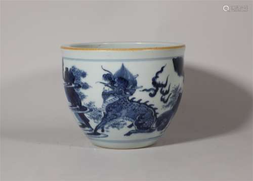 Kangxi blue and white unicorn vat in Qing Dynasty
