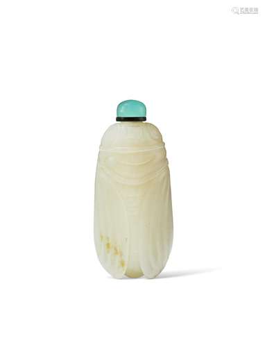 A WHITE JADE CICADA-FORM SNUFF BOTTLE