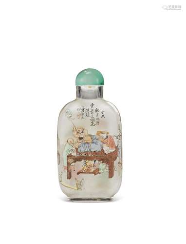 AN INSIDE-PAINTED GLASS SNUFF BOTTLE