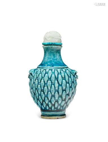 A TURQUOISE-GLAZED MOLDED PORCELAIN SNUFF BOTTLE