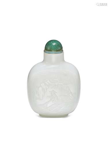 A CARVED OPAQUE WHITE GLASS SNUFF BOTTLE