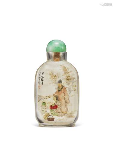 AN INSIDE-PAINTED CRYSTAL SNUFF BOTTLE