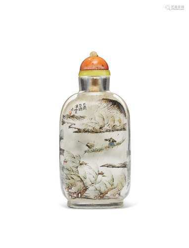 AN INSIDE-PAINTED GLASS SNUFF BOTTLE