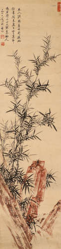 Chinese ink painting Qigong paper bamboo and stone painting