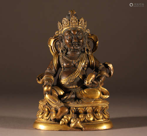 18th Century Bronze gilt seated statue of the God of wealth