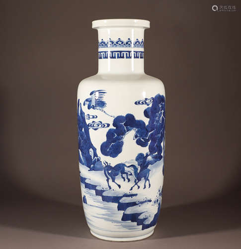 Blue and white figure pattern mallet bottle in Kangxi of Qin...