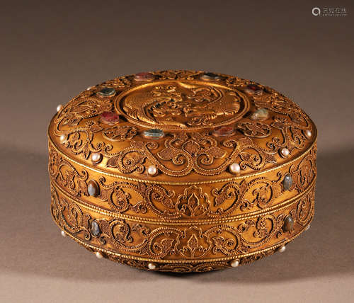 Copper gilded flower pattern gem inlaid incense box