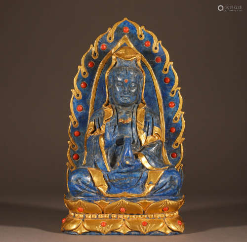 Lapis lazuli gold Guanyin statue