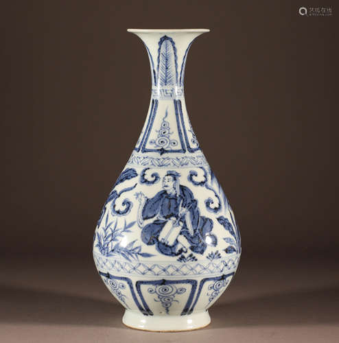 Ming blue and white figure jade pot spring bottle